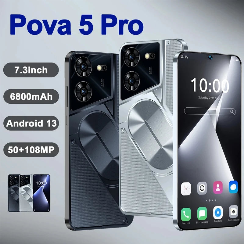 Smartphone Pova 5 Pro, Telefone Móvel, Dual Sim, Face Desbloqueada, 5G, Tela 7.3HD, 16G + 1T, 6800mAh, 50MP + 108MP, Android 13, Original